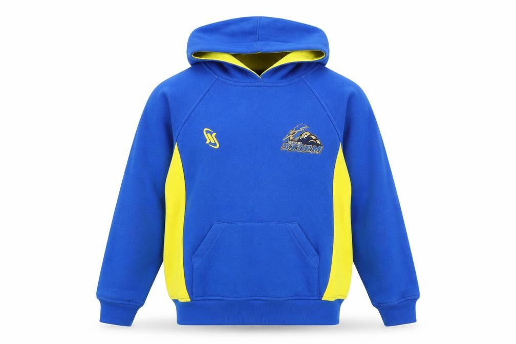 Front view of gateshead storm boys’ blue jumper, size M