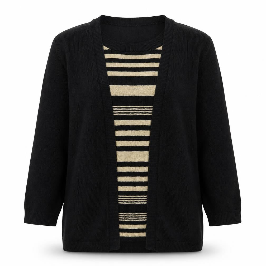 Front view of Fabrizio women’s black striped knit jumper, size S