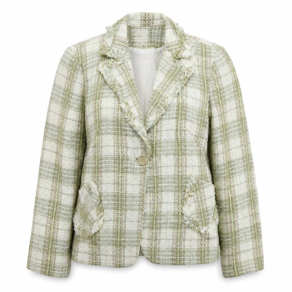 Front view of Cristina women’s multicoloured check jacket blazer, size UK 16