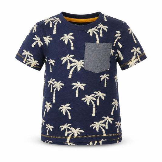 Front view of Primark boys’ blue floral basic t-shirt, size 9-12, months