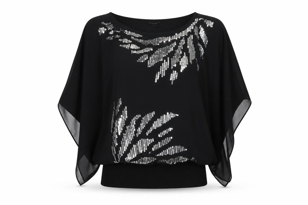 Front view of David Emanuel women’s black basic t-shirt, size UK 10