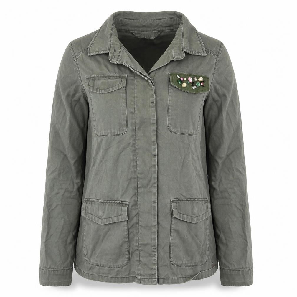 Front view of BLOND HEITAGE women’s green jacket, size UK 10