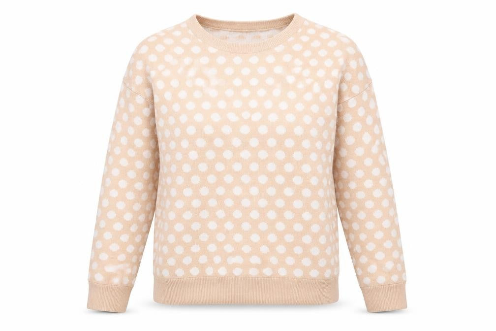 Front view of F&F women’s pink polka dot knit jumper, size UK 8