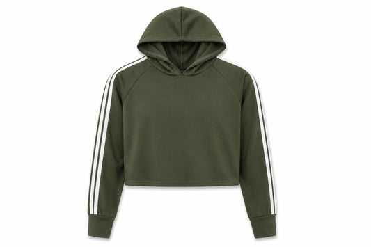 Front view of PRETTYLITTLETHING women’s green pullover hoodie, size S, - cropped