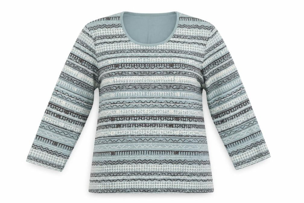 Front view of Style inc women’s green striped basic t-shirt, size L