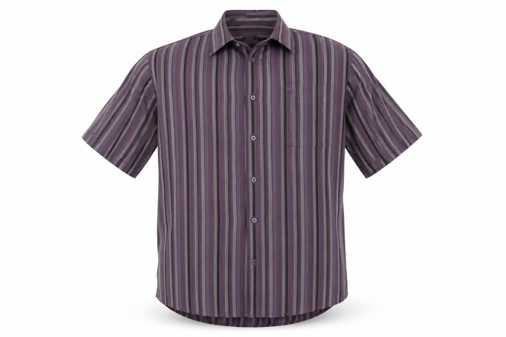 Front view of Wolsey men’s purple striped button-up, size L