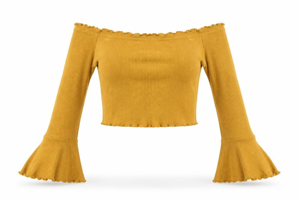 Front view of Better be women’s yellow cropped t-shirt, size S
