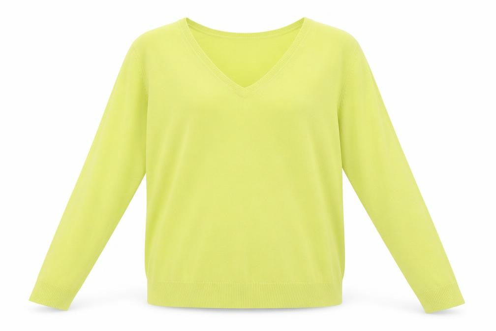 Front view of BHS women’s yellow knit pullover sweatshirt, size UK 14