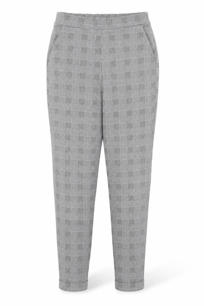 Front view of Primark women’s white check trousers, size UK 6, 29-inch leg - v
