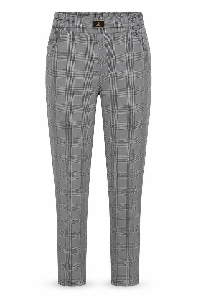 Front view of Preworn women’s white check trousers, size S, 29-inch leg