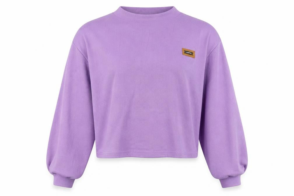 Front view of SHEIN women’s purple cape sweatshirt, size L, - 42 chest
