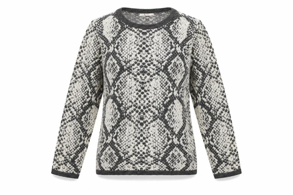 Front view of Tu women’s grey geometric jumper, size UK 12