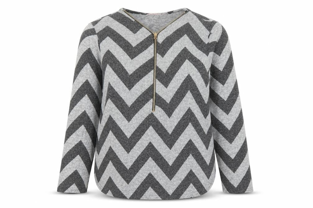 Front view of Somebody Else women’s grey striped basic blouse, size UK 12