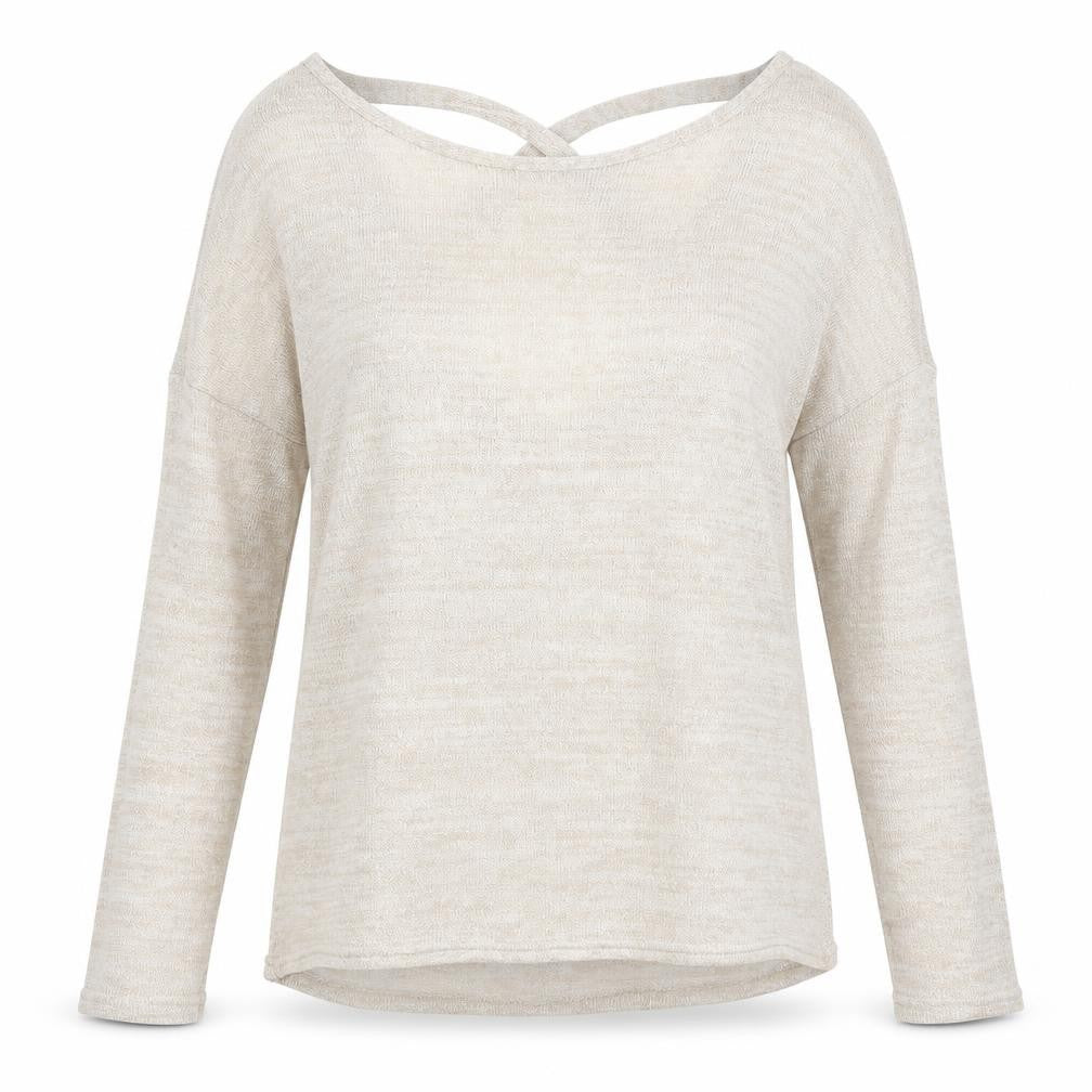 Front view of River Island women’s beige basic blouse, size UK 8