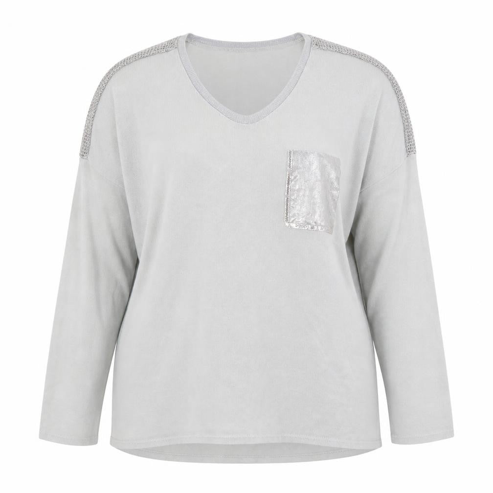 Front view of Preworn women’s grey jumper, size L