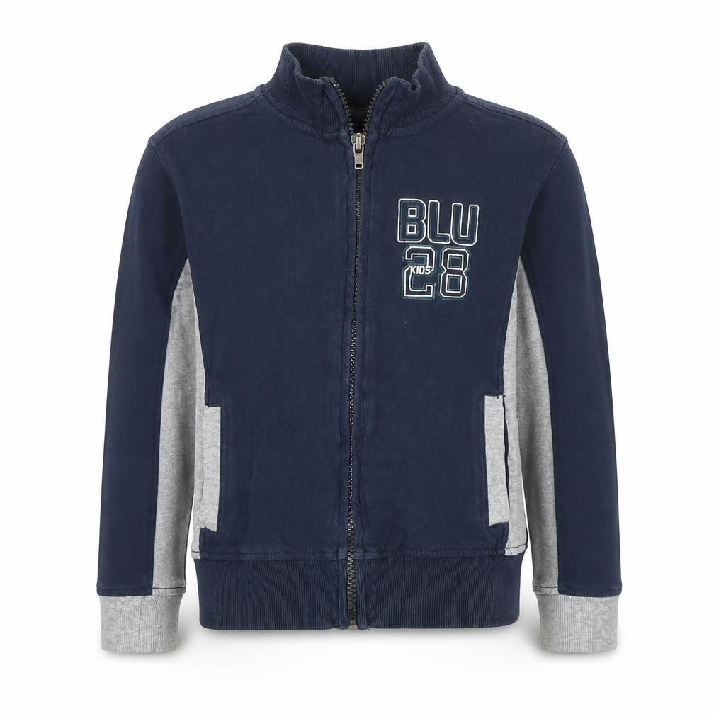 Front view of BluKids boys’ blue full zip jumper, size 4-5, years