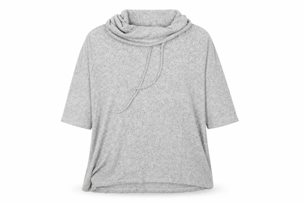 Front view of COIN 1804 women’s grey rayon tunic blouse, size M