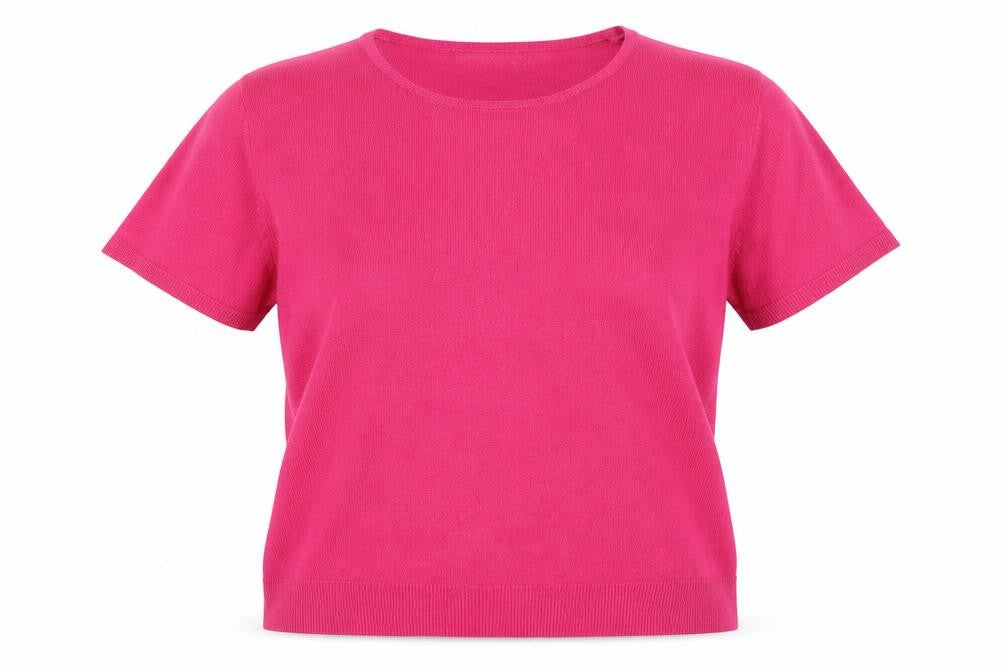 Front view of Cashmasoft women’s pink jumper, size XL