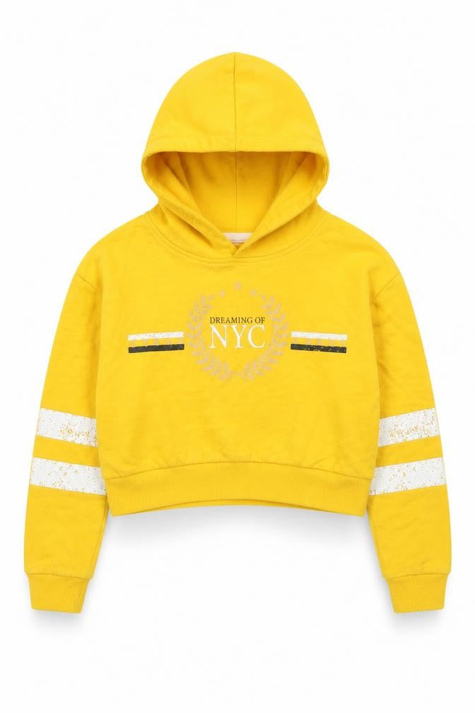 Front view of Miss Evie boys’ yellow pullover hoodie, size 6, years - cropped