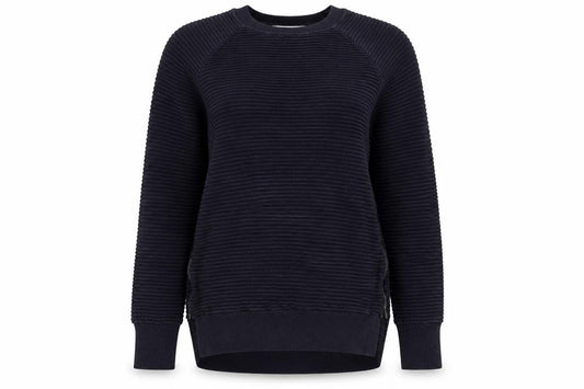 Front view of French Connection women’s blue pullover sweatshirt, size XS