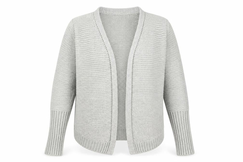 Front view of Oasis women’s grey cardigan jumper, size XS