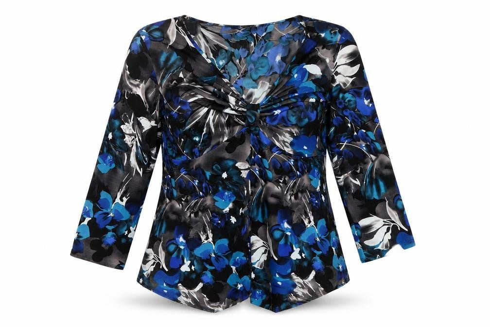 Front view of Saloos women’s blue basic blouse, size L