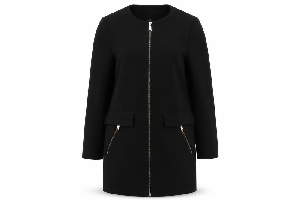 Front view of Atmosphere women’s black overcoat coat, size UK 8