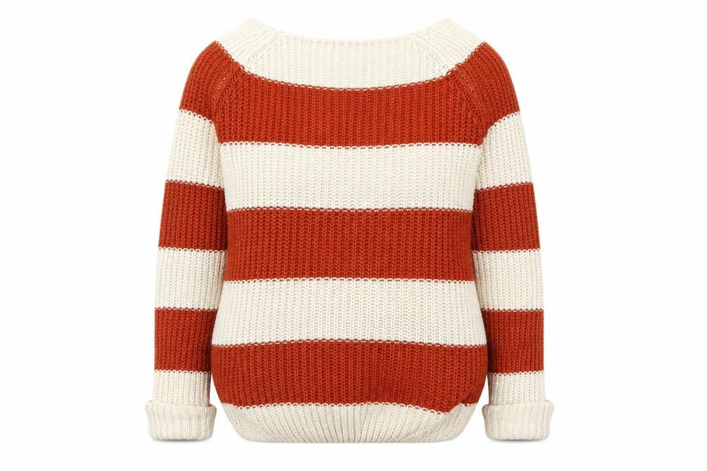 Front view of Internacionale women’s beige striped jumper, size UK 10