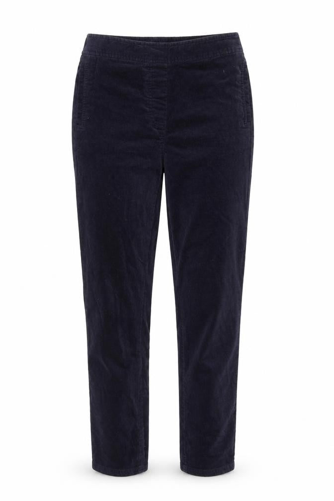Front view of Marks & Spencer women’s blue trousers, size UK 10, 28-inch leg
