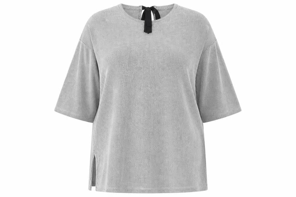 Front view of F&F women’s white striped rayon a-line, size UK 16