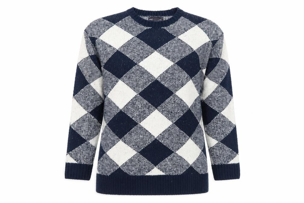 Front view of Marks & Spencer women’s blue check jumper, size M