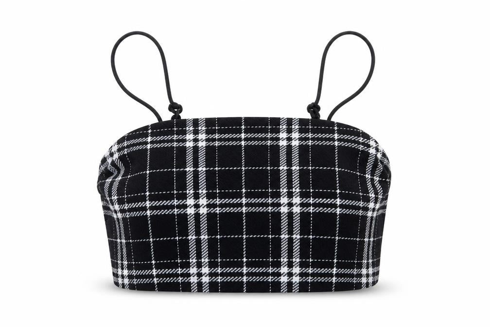 Front view of SHEIN girls’ black check cropped tank, size 10-11, years