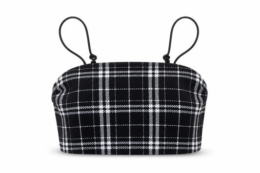 Front view of SHEIN girls’ black check cropped tank, size 10-11, years