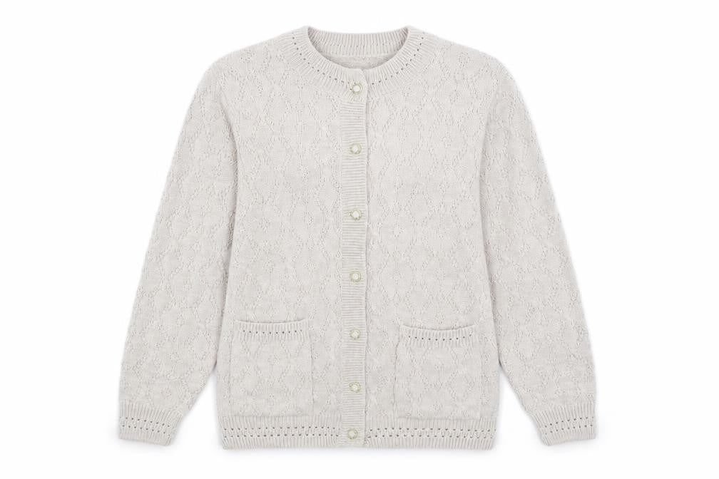 Front view of Autonomy women’s grey argyle/diamond jumper, size S