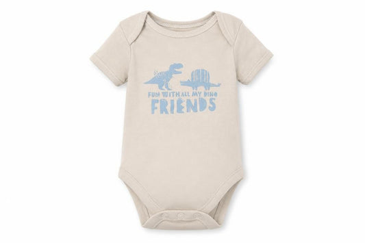 Front view of George Baby Beige Babygrow One-Piece, size 3-6, Months - Dinosaurs
