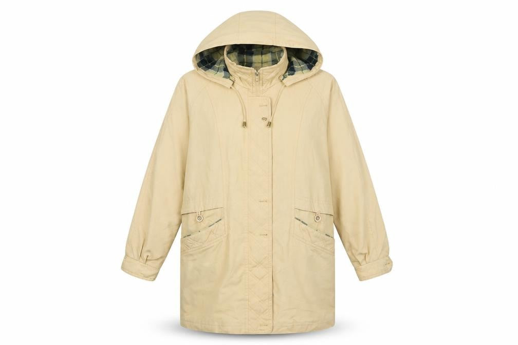 Front view of David Barry women’s yellow overcoat coat, size UK 14