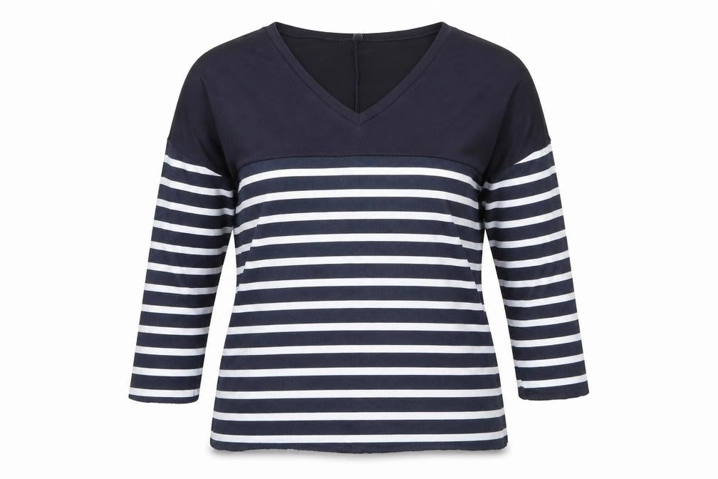 Front view of Preworn women’s blue striped jumper, size M