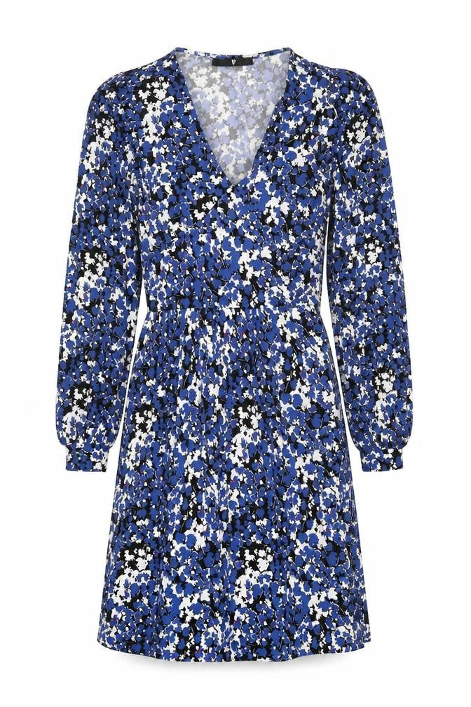 Front view of V By Very women’s blue floral fit & flare, size UK 8
