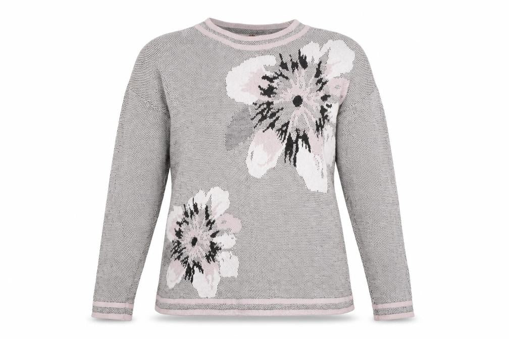 Front view of Anna Rose women’s pink floral jumper, size XL