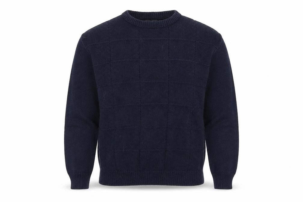 Front view of jason jones men’s blue jumper, size M