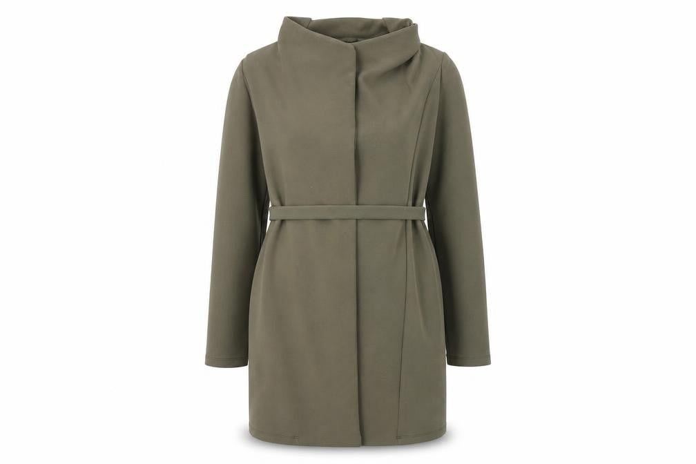 Front view of New Look women’s green coatigan, size UK 10
