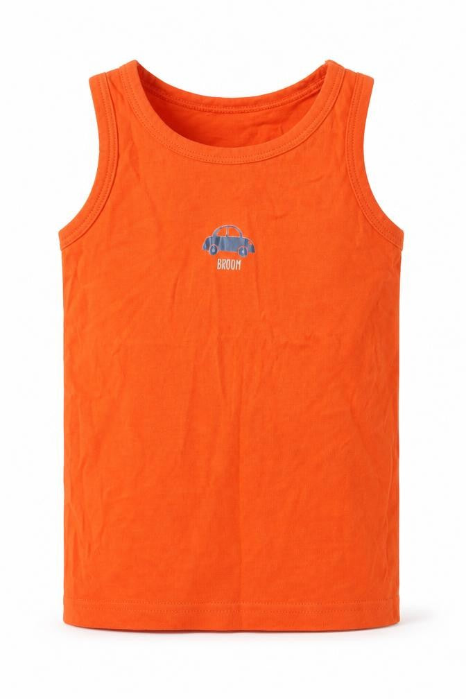 Front view of F&F boys’ orange basic tank, size 3-4, years - broom car