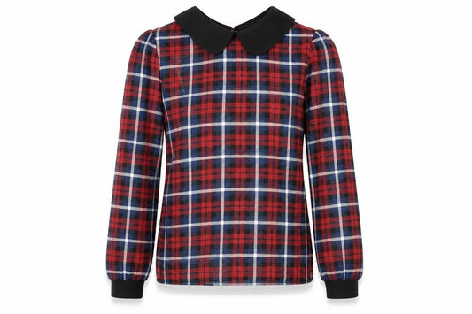 Front view of Jovonnista women’s multicoloured check basic blouse, size UK 8