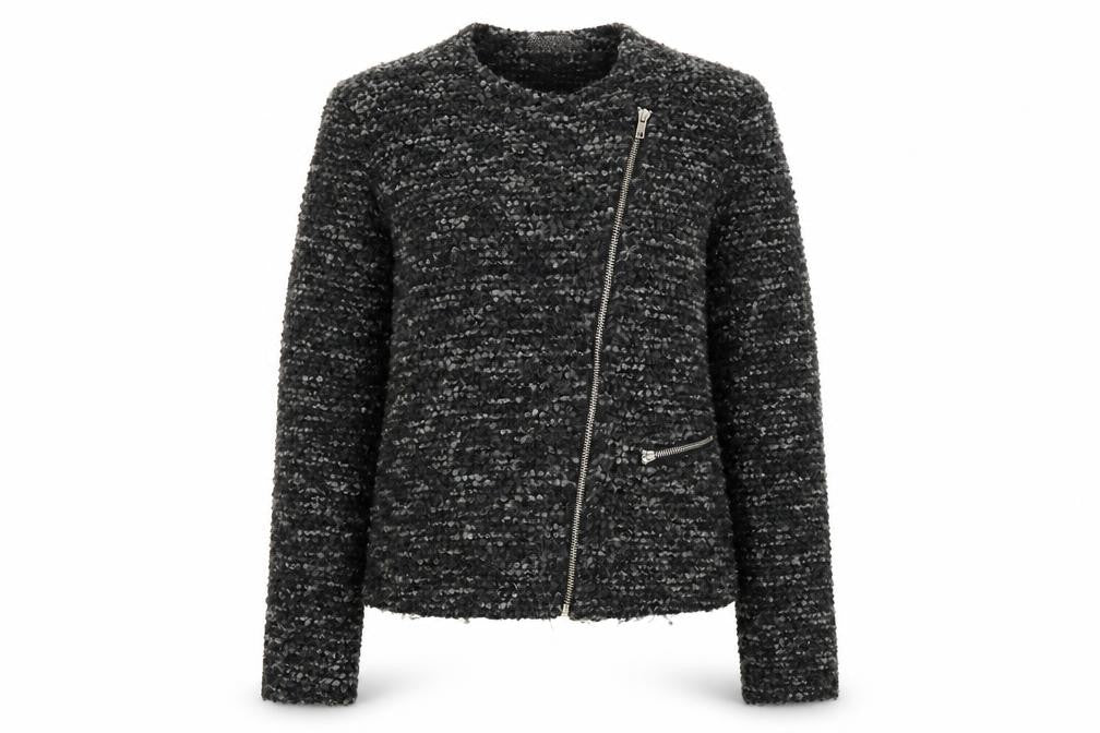 Front view of B&K women’s black full zip jumper, size UK 12