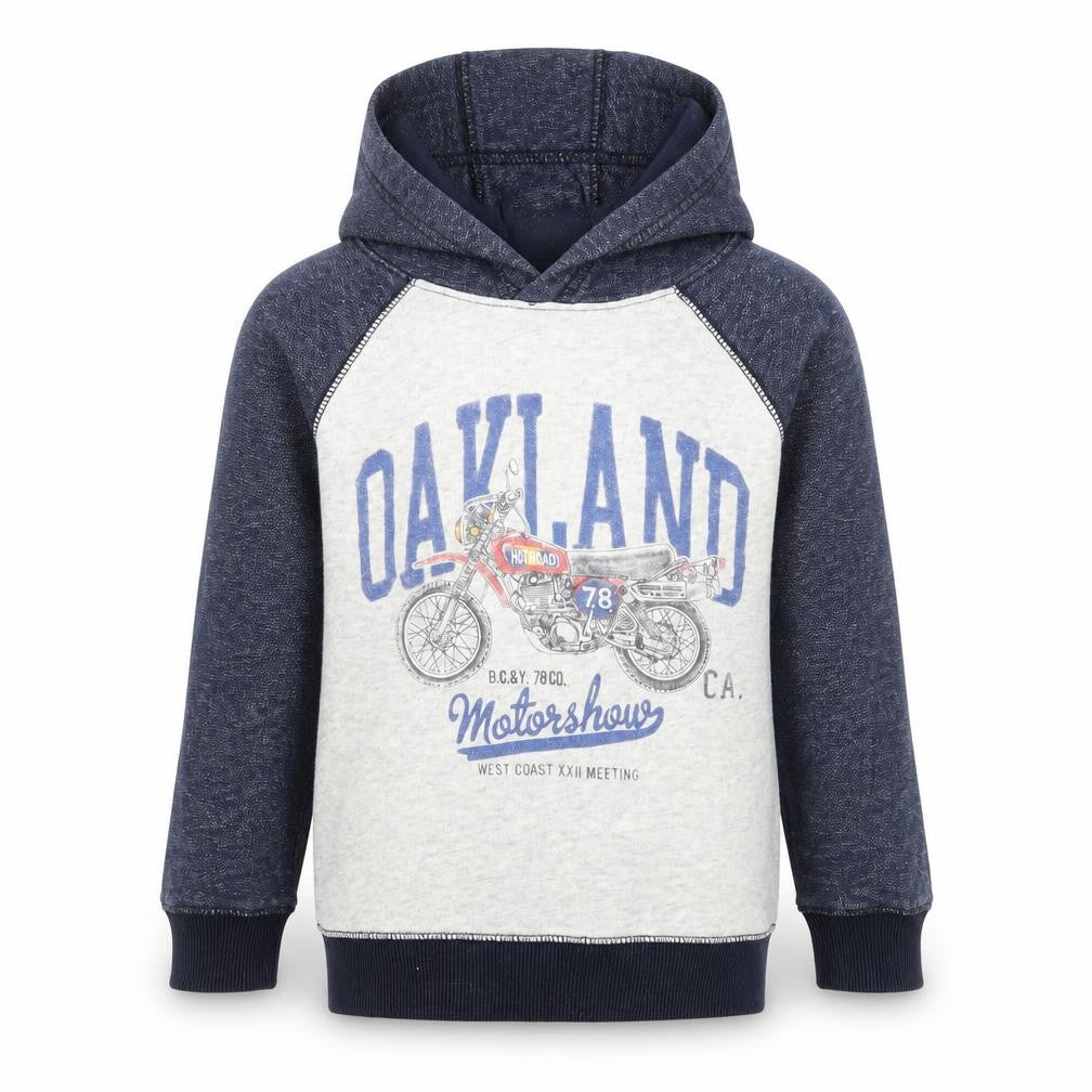 Front view of Palomia boys’ multicoloured pullover hoodie, size 6, years - motorbike