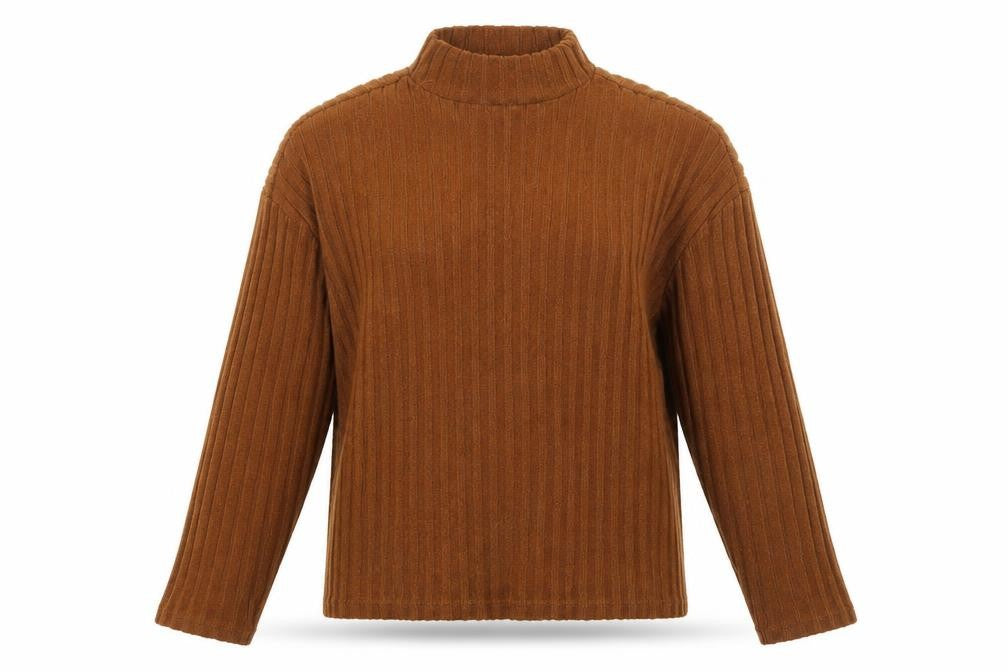 Front view of Primark women’s brown knit jumper, size XS, - ribbed