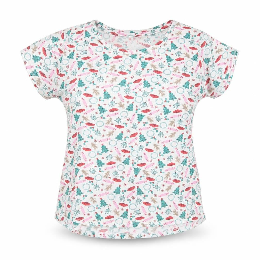 Front view of Matalan women’s multicoloured geometric top pyjama top, size UK 12, - christmas prints