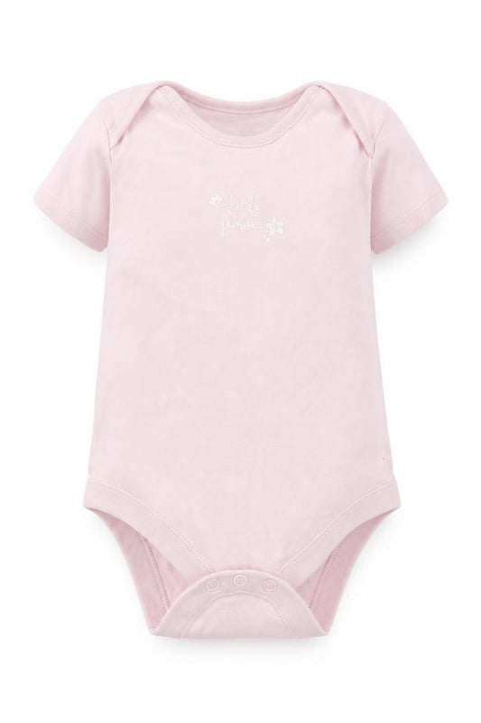 Front view of F&F girls’ pink babygrow one-piece, size 12-18, months - little flower