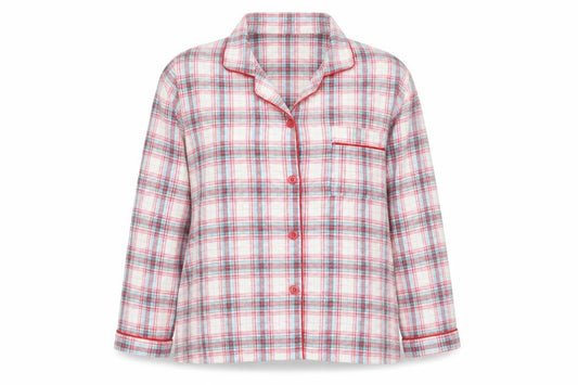 Front view of Love To Dream women’s multicoloured check top pyjama top, size UK 16