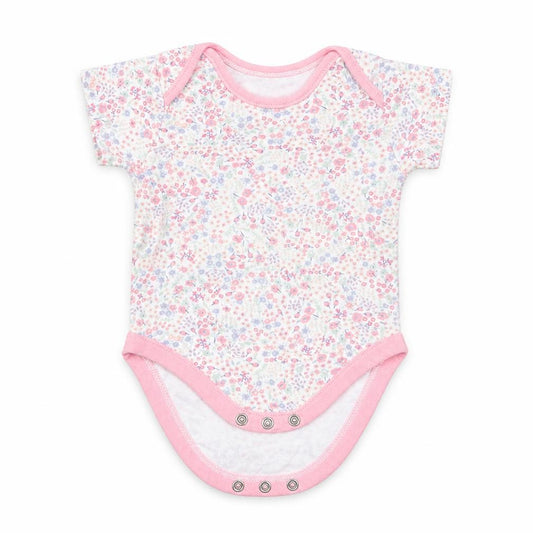Front view of George girls’ pink floral babygrow one-piece, size 3-6, months
